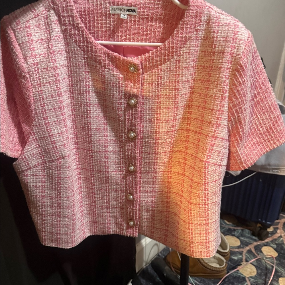 Fashion Nova Pink  Tweed Top